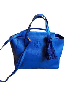 Tory Burch Cobalt Blue Leather Shoulder Tote with Tassel